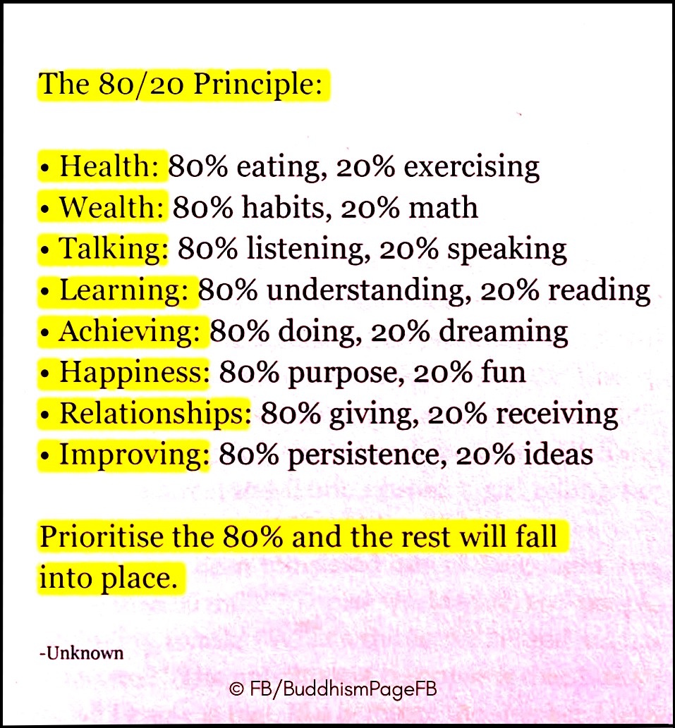 80/20 Principle from Buddhism Page Facebook